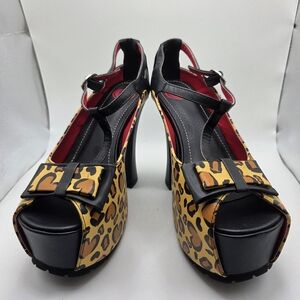 T.U.K Leopard Print Peep Toe Heels
